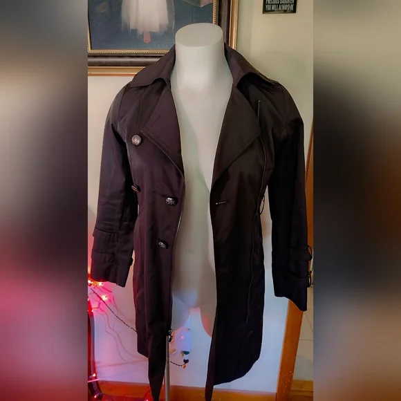 🖤Guess Black Trench Coat – Size M –  Good Condition 🖤 - Picture 4 of 10